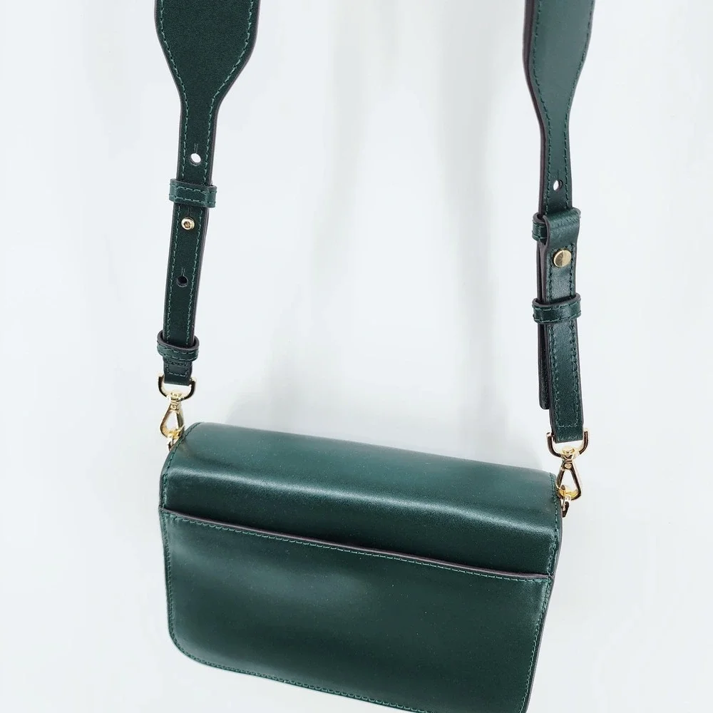 Michael Kors Sloan Editor Dark Green Leather Crossbody Bag Gold Hardware NWOT